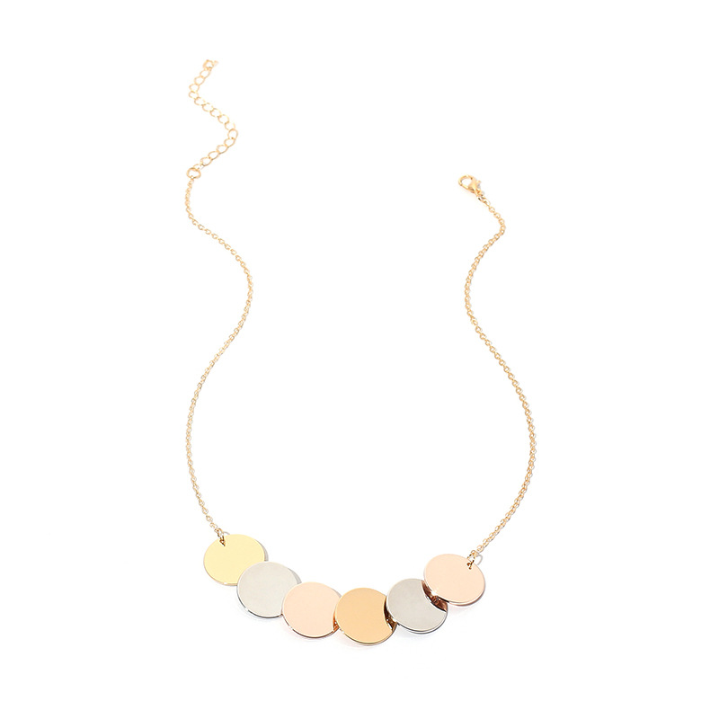 Fashion geometric round sequins contrast color copper necklace