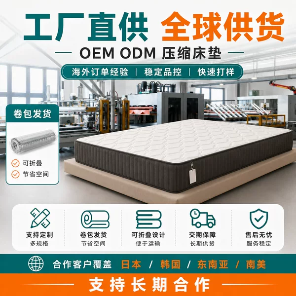 Korean cross-border e-commerce small-size foldable spring mattress for rental housing, memory foam compressed roll-up mattress, OEM customization
