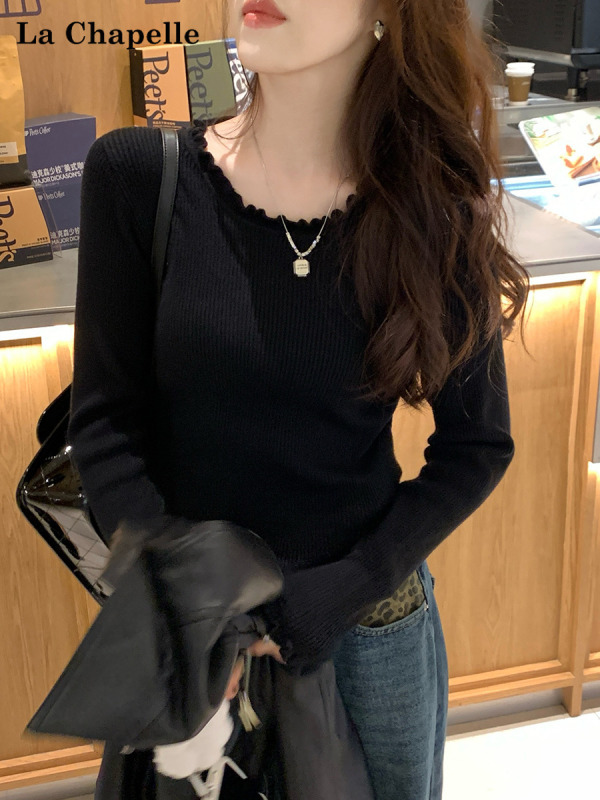 高级感超好看的针织衫女2025新款初秋木耳边内搭打底圆领毛衣上衣|undefined