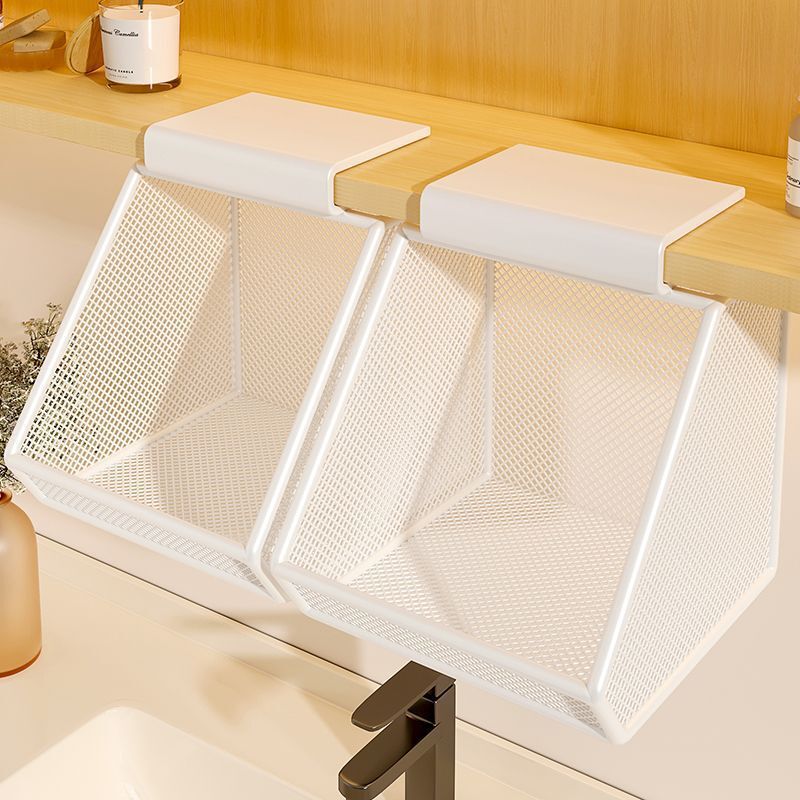 Under-cabinet storage basket for bathroom, no drilling required, perfect for organizing cosmetics, skincare products, and makeup
