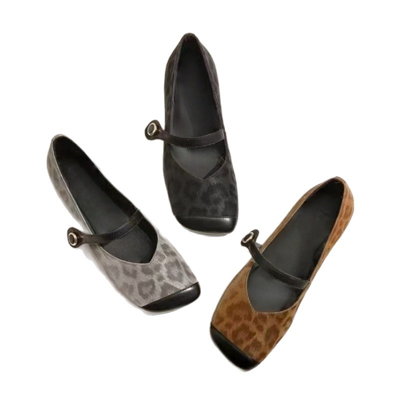 2026 nueva moda retrógrado leopardo cuadrado zapatos de tacones bajos antideslizantes ligeros y poco profundos respirables zapatos de mujer Mary Jane