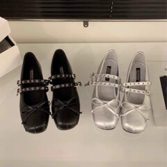レトロメリージェーンシューズ女性のための 2025 新しいスタイルのリボンバックルフラットソールインナー高さ増加靴バレエ革靴