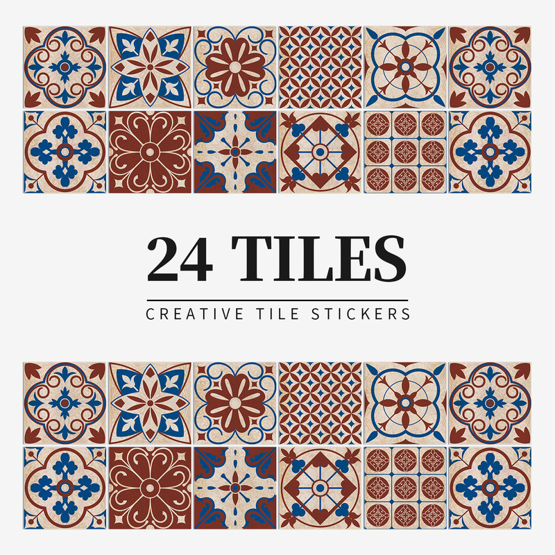 24 pieces of European-style pattern self-adhesive tile stickers waterproof and oil-proof kitchen bathroom wall decoration matte film pvc wall stickers