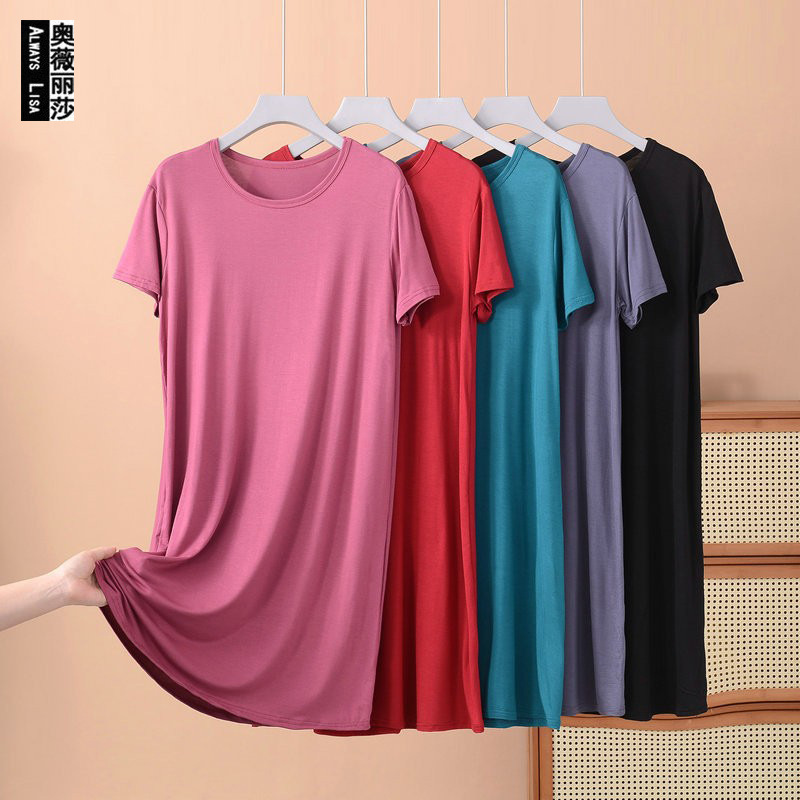 Cross-Border Modal Nightgown for Women, Summer Plus Size, Loose Thin Style, Short-Sleeved Home Wear Dress for Moms