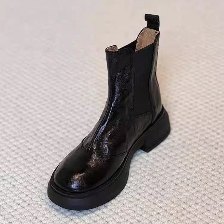 British Style Women's Round Toe Thick Soled Short Ankle Boots_voghion.com