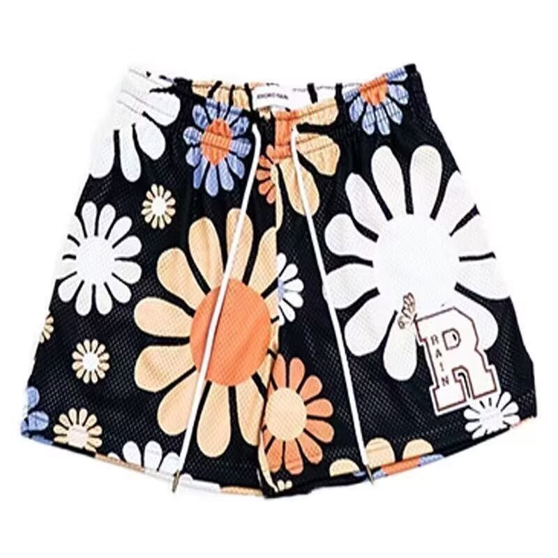 American Trendy Brand Flower Style Shorts for Men, Loose, Thin, Quick-Drying, Breathable, Casual Sports Basketball Pants, Printed Shorts for Men