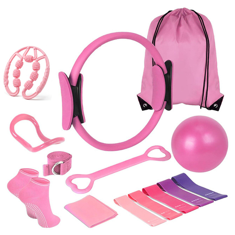 Fabricantes de conjuntos de pilates de forma transfronteriza hombro abierto espalda hermosa correa de resistencia de estiramiento bola de pilates artículos de fitness en el hogar