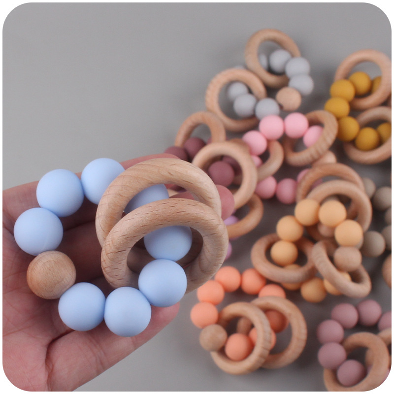 Nuevo bebé suministros DIY mordedor pulsera juguete calmante bebé mordedura de silicona molar de juguete de haya teether