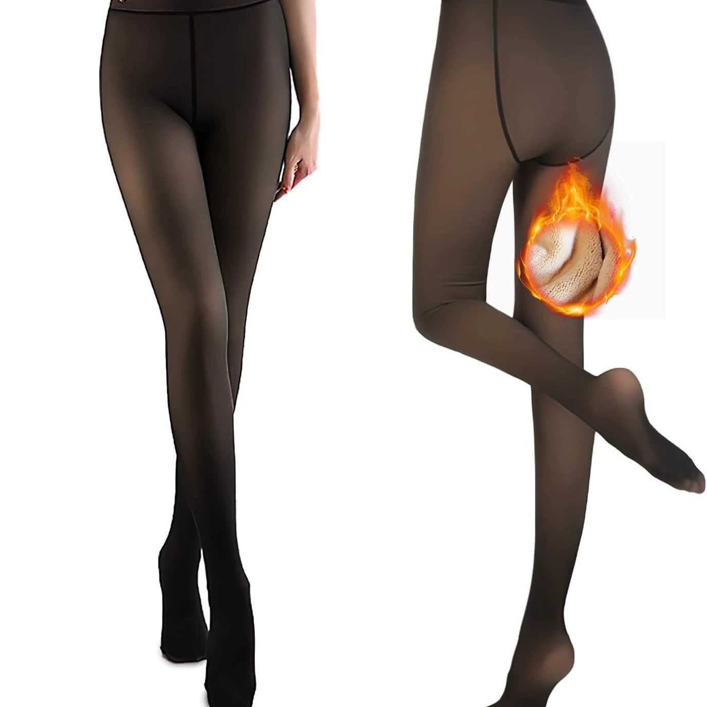 Комплект из 2 пар теплых леггинсов больших размеров для осени и зимы: черные на флисовой подкладке, очень толстые, с эффектом полупрозрачности, серые, для стюардесс, с имитацией кружевного узора.