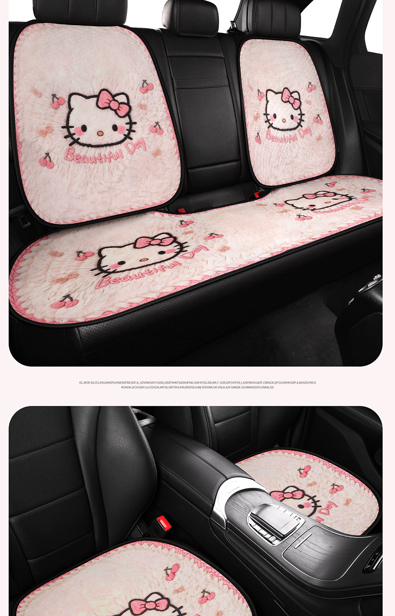 New KT Cat Car Seat Cushion Summer Ice Silk Cartoon Cute Breathable Honeycomb Mesh Fabric Universal Car Seat Pad for All Seasons