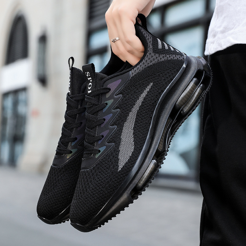 Zapatillas deportivas con superficie de malla tejida, amortiguación de aire de doble capa, transpirables y modernas, de estilo minimalista._voghion.com