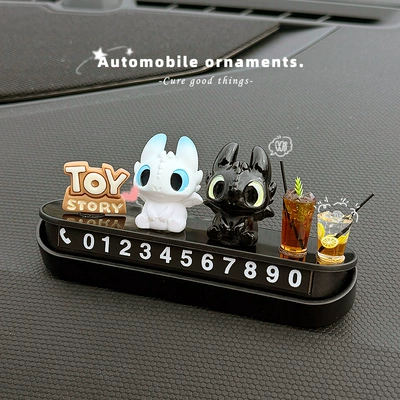 Car Parking Number Plate 2026 New Model Toothless Kid Temporary Parking Number Plate Car-Mounted Personalized Creative Car Ornament (Nömrəli dayanma kartı) - toyblack-and-white-dragon-2ice-american-stylelemon-tea-mirror-stop-sign