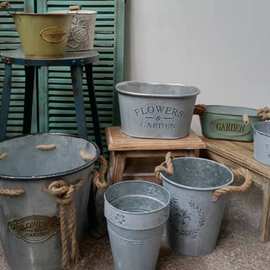 外贸日系铁艺花盆种球根小草花铁皮桶花桶花器杂货田园花园装饰