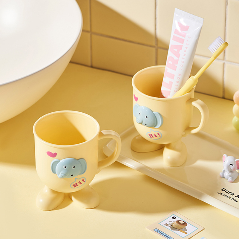 Little Elephant New Creative Cartoon High-Footed Children, Plastic Mouthwash For Home Use, Bathroom Toothbrushing Cup_voghion.com