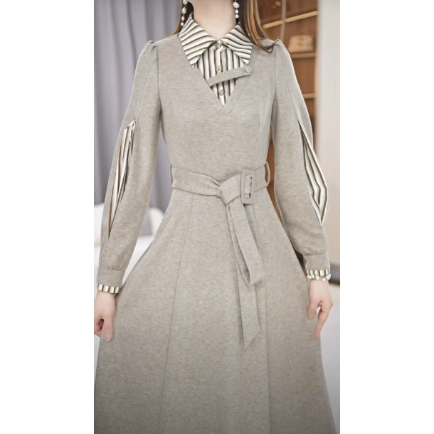 [Платье] Зимний дизайн и лацканы тонкие темпераментные легкие и длинные платья с длинными рукавами-