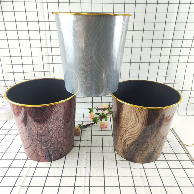 Phnom Penh Wood Grain Trash Bin Household Plastic Toilet Coverless Hotel Guest Room Two Yuan Shop Wholesale