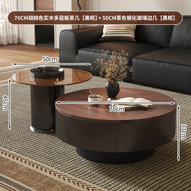 軽くて豪華なアンティークスタイルのウォールナット大小コーヒーテーブルの組み合わせ、モダンな家庭用小型アパートラウンドリビングルーム、シンプルな無垢材のハイエンド|undefined