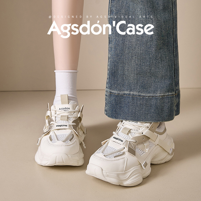 Augu Shi Deng red zapatos padres mujeres 2025 nuevo verano zapatos deportivos de suela gruesa zapatos casuales para correr