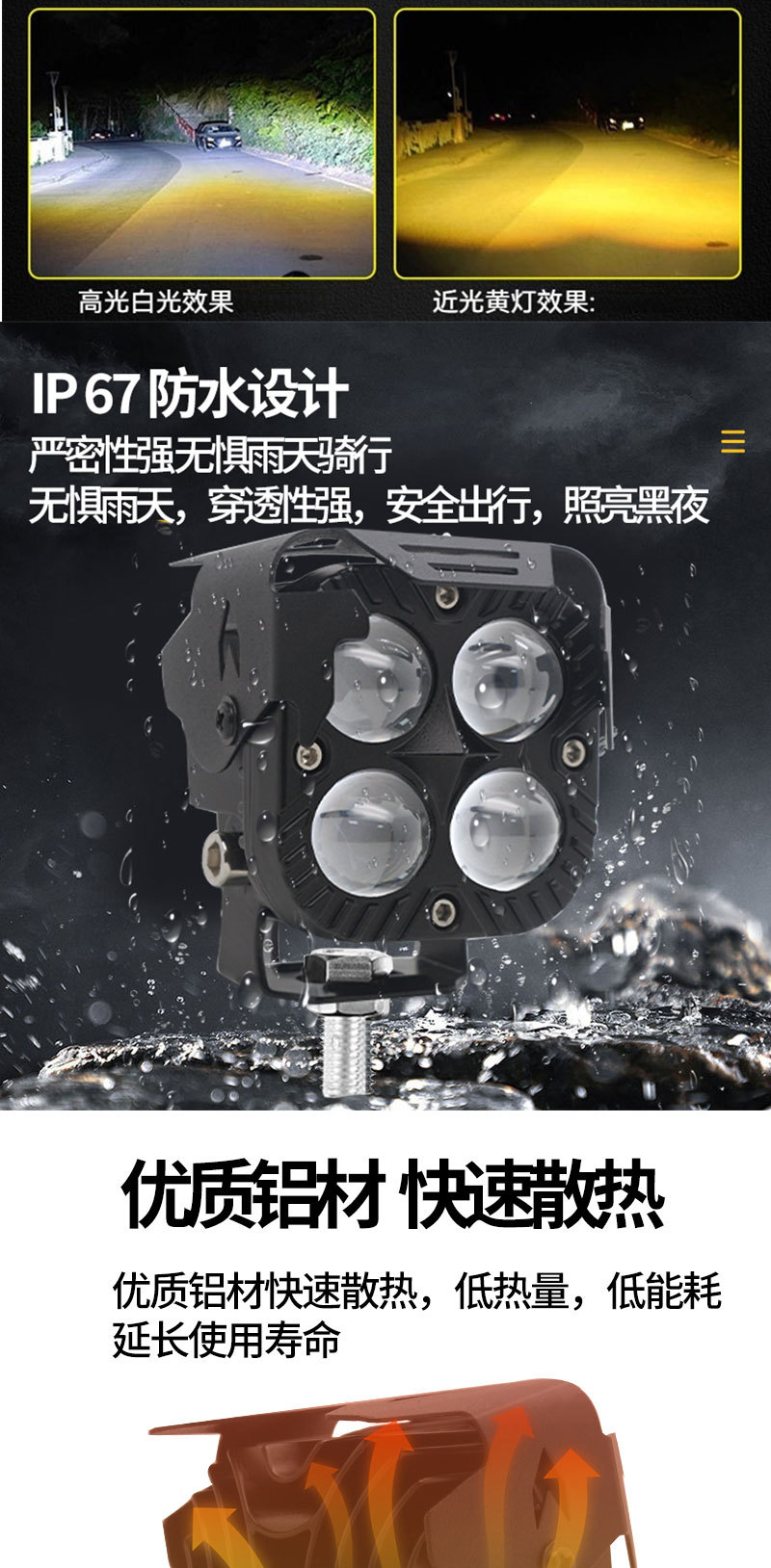 40W White Yellow Spotlight Motorcycle Headlight with Cover