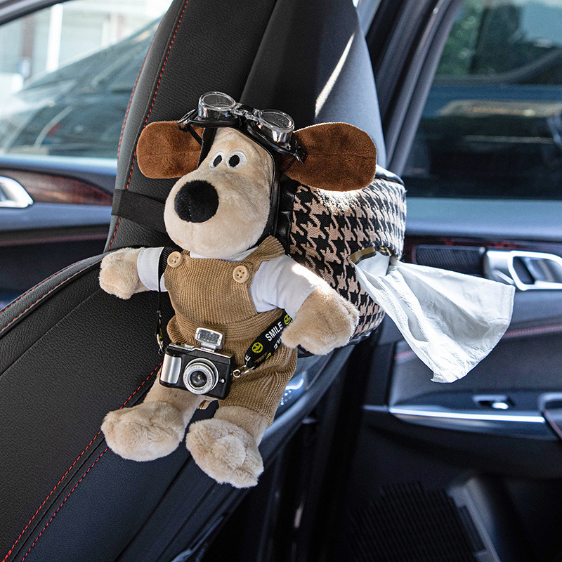 La caja de pañuelos para el coche del perro de la cabeza, decoración del coche de accesorios del coche lindo creativo, caja del apoyabrazos del coche, caja de dibujo, colgante