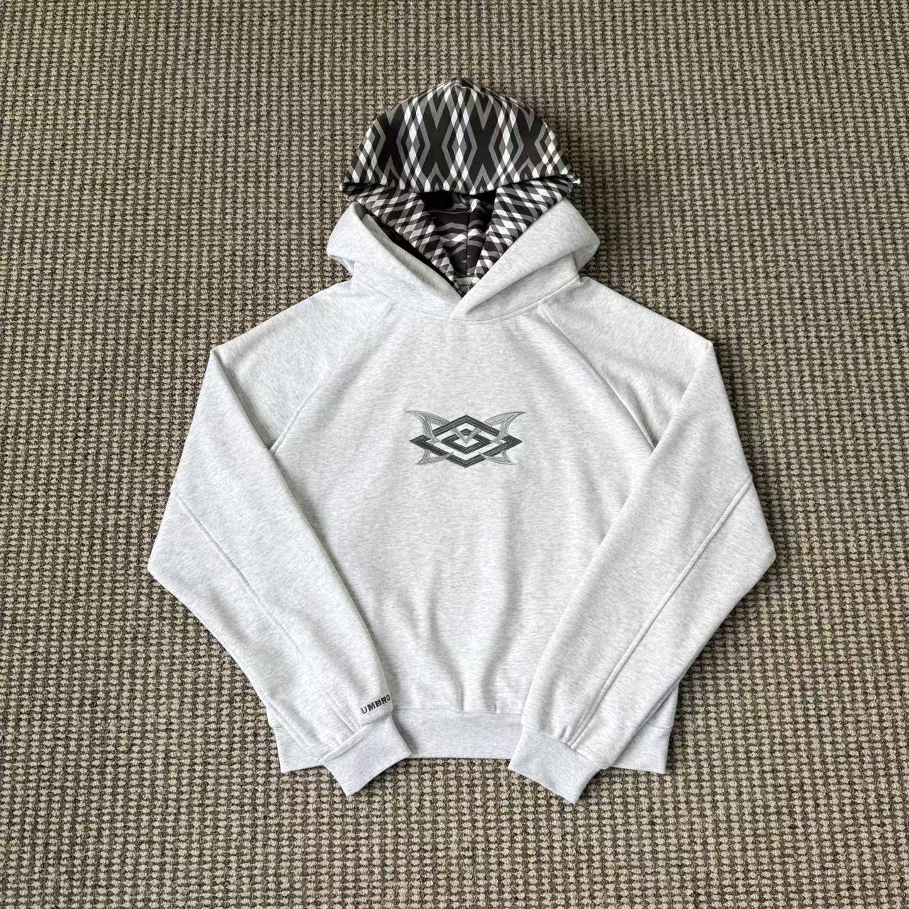 Mertra Umbro Sweater Embroidered Plaid Hood Grey