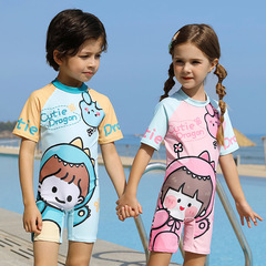Children's swimwear for boys and girls, summer one-piece flat-bottom sun protection, for young children and middle children, 2024 new style swimwear for boys and girls