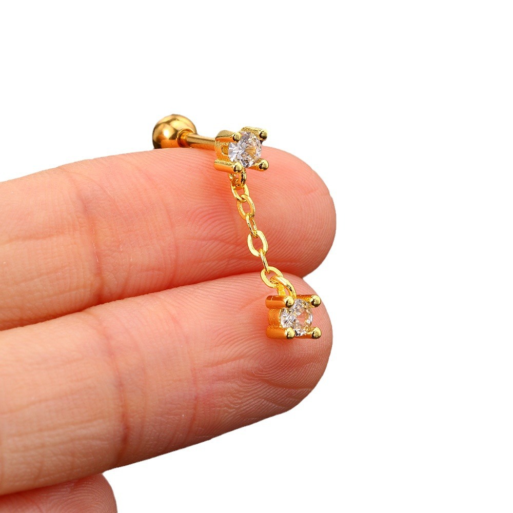 Popular Piercing Earbone Nails, Female Zircon Paper Clips, Chain Screws, Twisted Ball Earnails, Fashionable Earrings_voghion.com