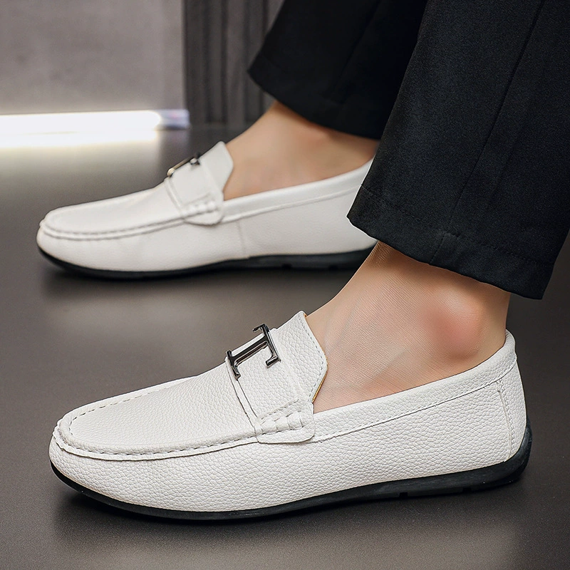 2025 весенне-осенняя новая мужская модная повседневная обувь, металлические ленивые слипоны для вождения, кожаная обувь с низким берцем