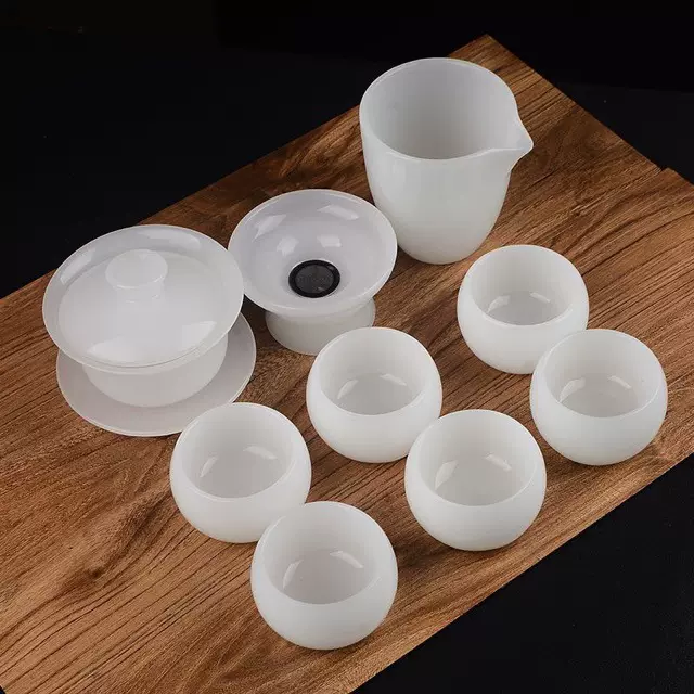 德化直销羊脂玉白瓷功夫套装高档描金陶瓷整套茶具礼品礼盒装LOGO