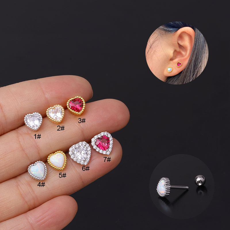 Fashion Screw Screw Ball Zircon Opal Love Earring display picture 1