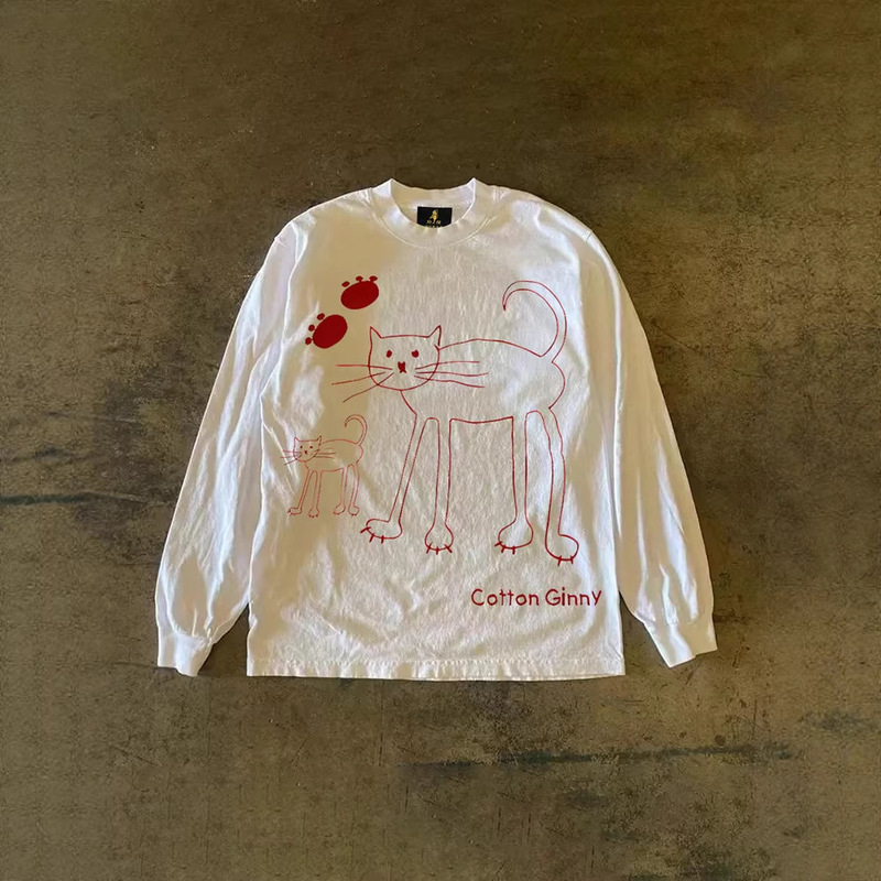 2029 New Korean Version Three-Thread 310 Pure Cotton Double Yarn! Non-Transparent American Style Couple's Long-Sleeve T-Shirt for Women and Men 2029 New Korean Version Three-Thread 310 Pure Cotton Double Yarn! Non-Transparent American Style Couple's Long-Sleeve T-Shirt for Women and Men
