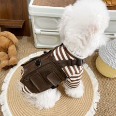春と秋のレトロなペット作業服ベストメイラードカラーオイルワックスレザークールでハンサムな犬ノースリーブベストハーネス