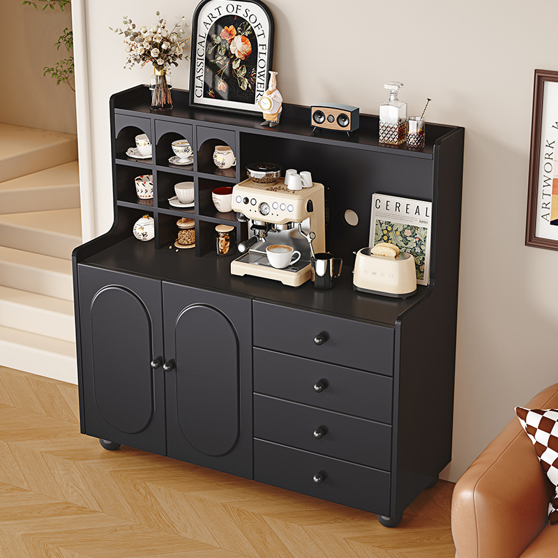 French Light Luxury Black Solid Wood Sideboard Tea Cabinet Small Apartment Living Room Cupboard Sofa Side Cabinet Coffee Machine Cabinet