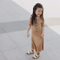 2024新款桑蠶絲棉短袖連身裙兒童休閒A字裙春夏女童薄針織連衣裙