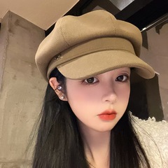 日系レトロ女性個性小衆保温日よけ八角帽子屋外旅行街頭純色光板ベレー帽