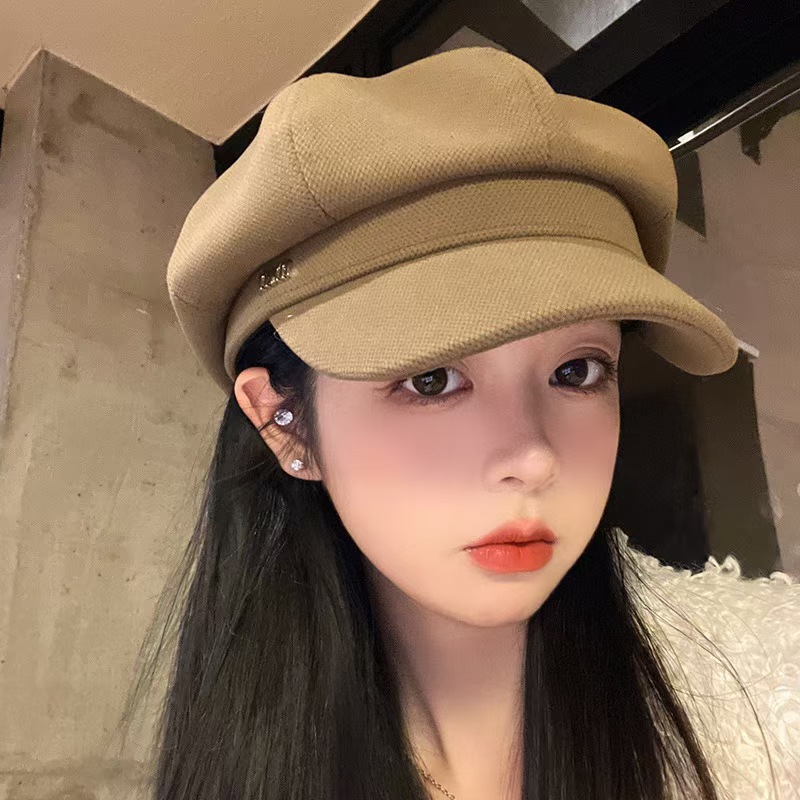 日系復古女個性小眾保暖遮陽八角帽戶外出行街頭純色光板貝雷帽
