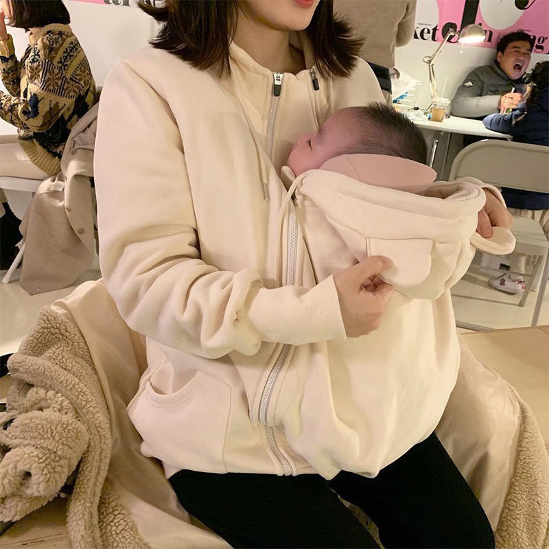 Kangaroo Mom Mother-Child Jumpsuit, Outdoor Breastfeeding Clothes, Autumn/Winter Sweatshirt, Baby and Mom Matching Outfits