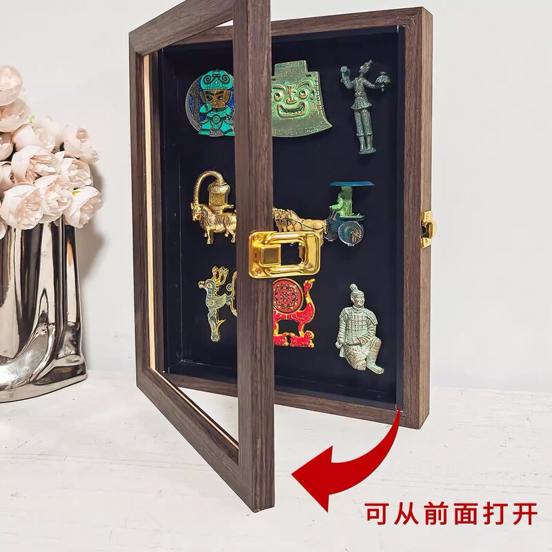 Museum refrigerator sticker display frame magnetic attraction magnetic storage collection display board blackboard flip solid wood photo frame