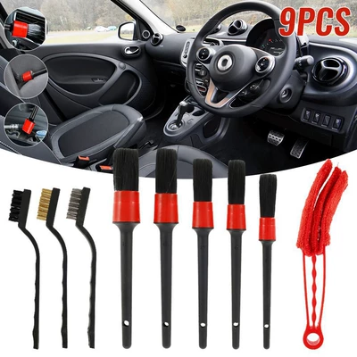 Car Detailing Cleaning Brush, Soft Bristle Cleaning Brush for Wheel Hubs, Interior Crevices, and Car Air Vents (Car cleaning tools) - 9-piece-set-a