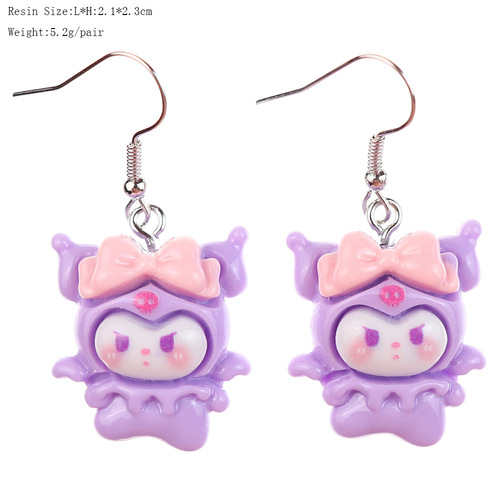 Japanese and Korean fun cartoon cute animal angel wing earrings creative childlike girl heart ear hook earrings