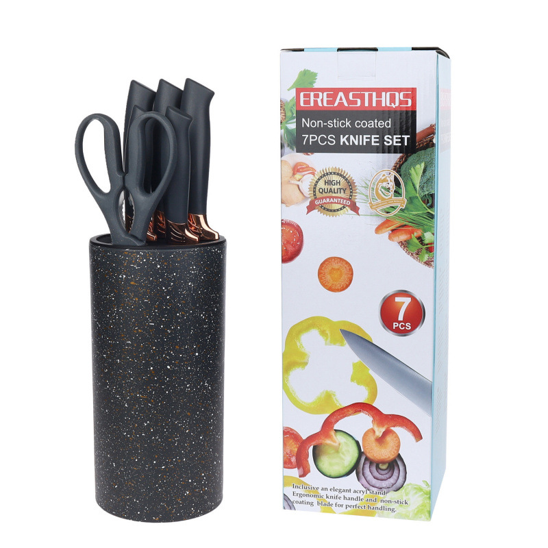 Barril de manchas set de siete piezas esmerilado mango de acero inoxidable utensilios de cocina utensilios de cocina cortadores de frutas tijeras