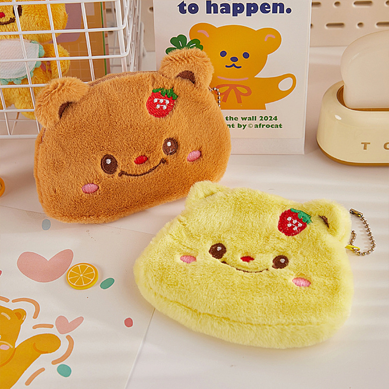 Cartera encantadora de fresa oso bolsa de cambio bolsa de maquillaje portátil muñeca de peluche colgante bolsa de auriculares de almacenamiento