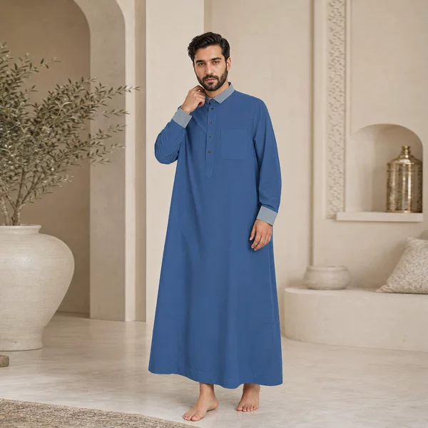Fn207 New Men's Solid Color Robe with Contrasting Collar, Half-Open Front, Loose Straight-Cut, Simple Style, Export Jacket