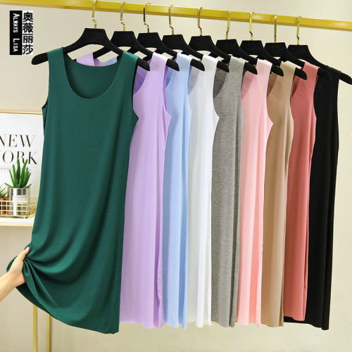 Modacell Thread Mask Face Women's Sleeveless Elegant Fitted Underwear Summer Medium Long Top-Up Dress