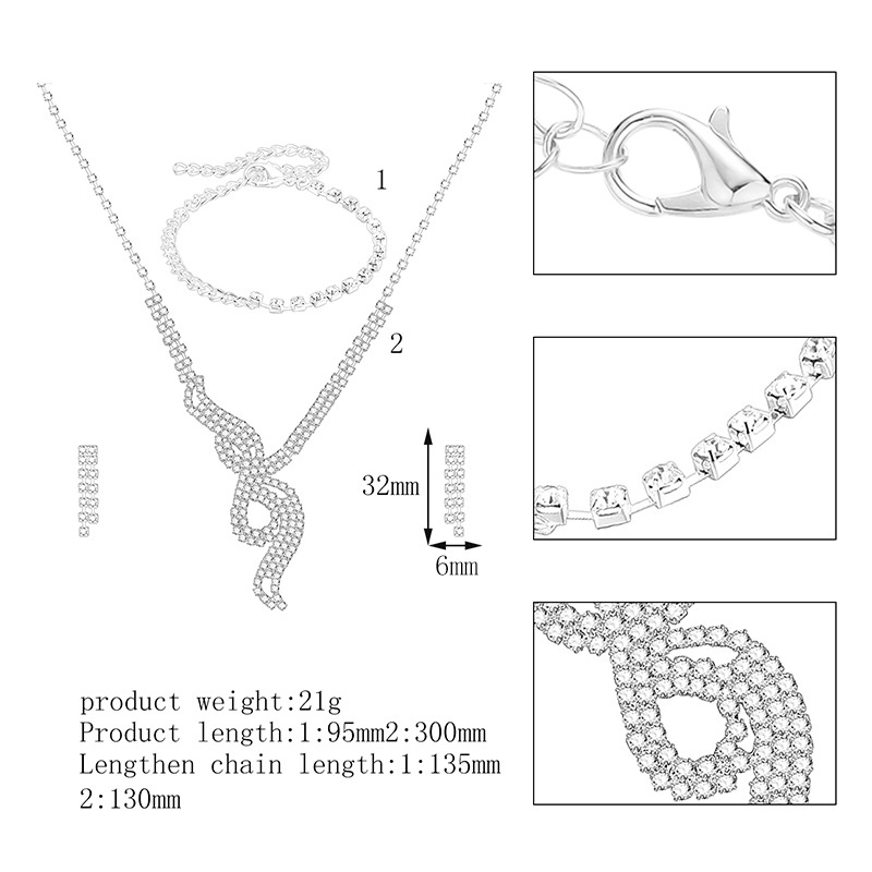 Wholesale Jewelry Geometric Diamond Necklace Earrings Bracelet 3-piece Set Nihaojewelry display picture 1