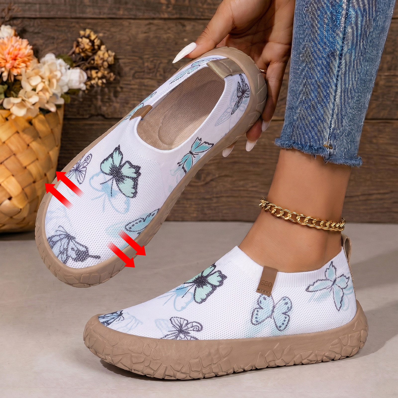 Nuevos zapatos de viaje pintados transfronterizos ligeros, zapatos transpirables, zapatos flexibles, cómodos y anchos zapatos de mujer