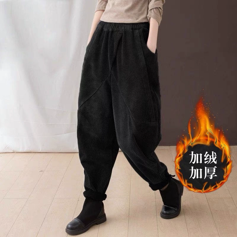 Нелюдные вельветовые брюки для детей осенью и зимой плюшевые брюки Haruns свободные большие размеры тонкая редька брюки