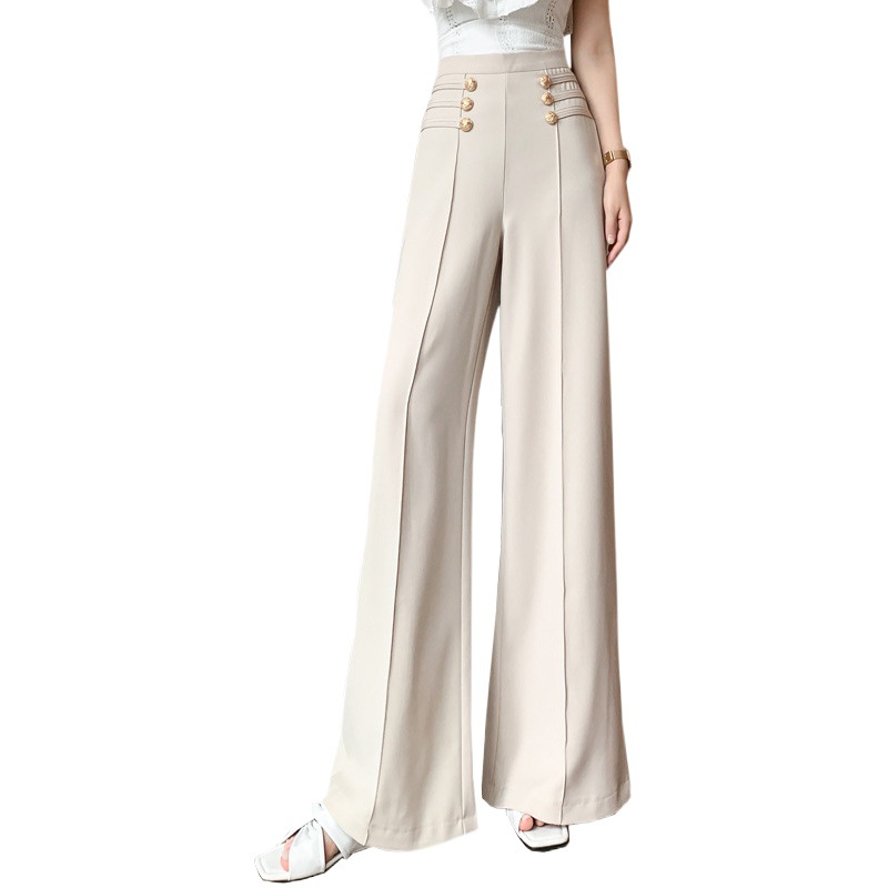 Casual 2022 pantalones de pierna ancha Pantalones rectos de cintura alta de las mujeres pantalones de adelgazamiento sueltos de doble botonadura drapeados pantalones Casuales