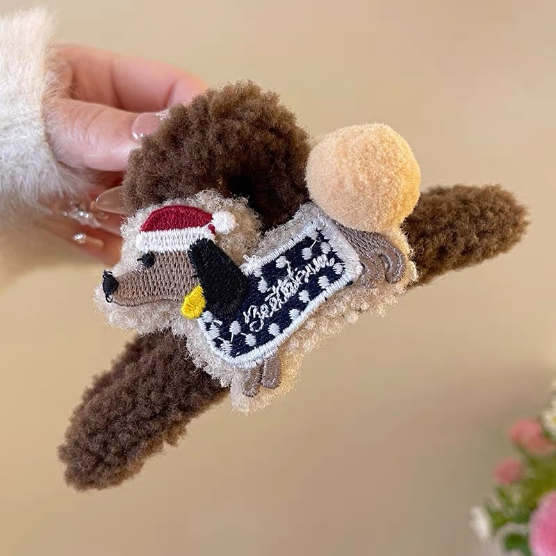 65#Dachshund dark brown lamb plush about 13.5cm