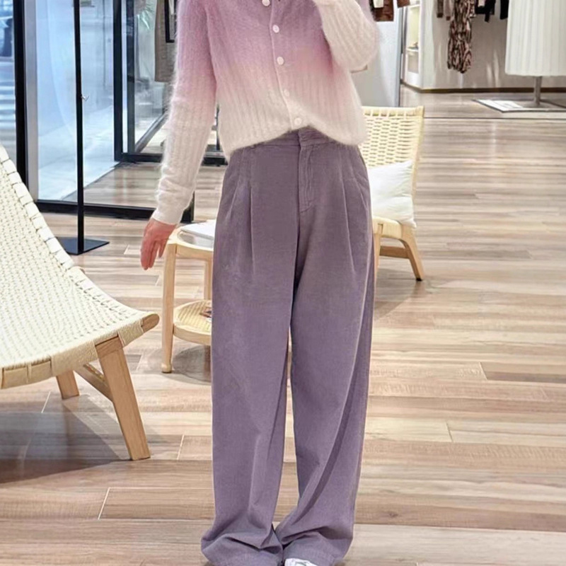 High-End Nanyou Pants French Style Lavender Purple Lantern Sleeve Wide-Leg Pants High-Waisted Casual Straight-Leg Pants Women's Long Pants